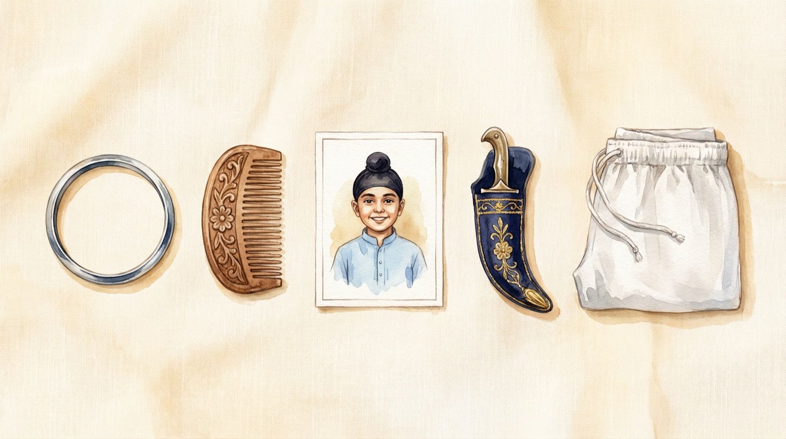 The Five Kakars — Kara, Kanga, Kesh, Kirpan, Kachera