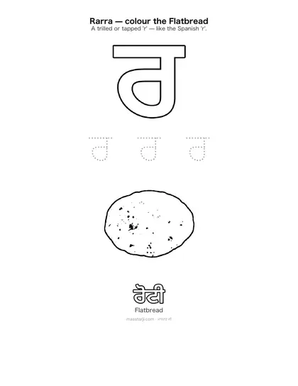 Free printable Gurmukhi letter ਰ (Rarra) coloring sheet — preview