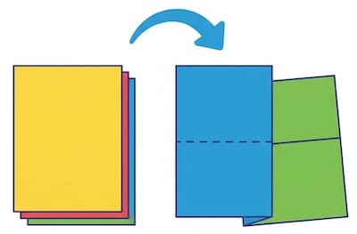 Step 1: Folding colored and white paper in half