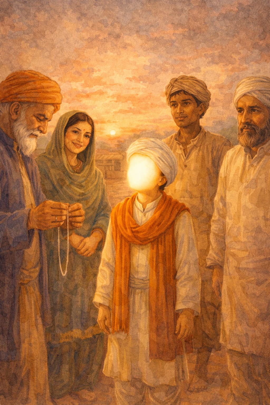 Young Nanak standing and speaking his profound words