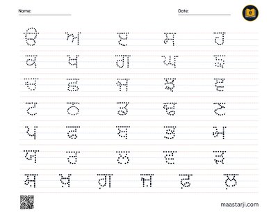 All 41 Gurmukhi letters on a single sheet preview