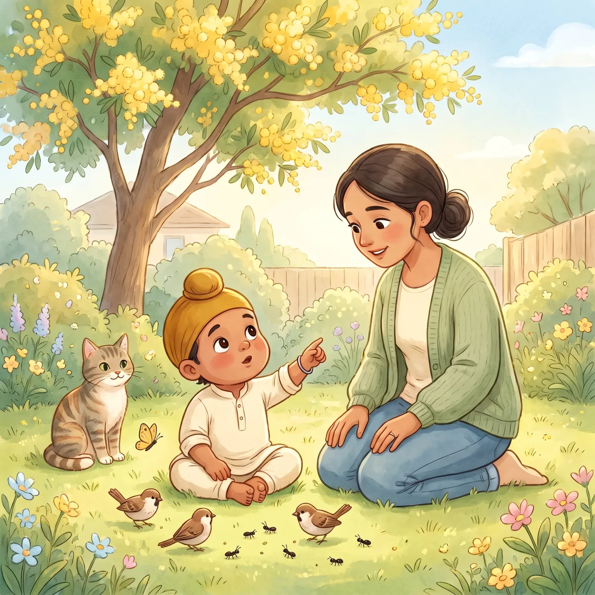 Who Feeds Them All? — ਵੀਰ ਸੋਚਣ ਲੱਗਾ। "ਮਾਤਾ ਜੀ, ਚਿੜੀਆਂ ਨੂੰ ਖਾਣਾ ਕੌਣ ਦਿੰਦਾ ਹੈ?" ਉਸ ਨੇ ਪੁੱਛਿਆ। "ਤੇ ਕੀੜੀਆਂ ਨੂੰ? ਤੇ ਬਿੱਲੀ ਨੂੰ? ਤੇ ਮੈਨੂੰ ਵੀ?" ਮਾਤਾ ਜੀ ਪਿਆਰ ਨਾਲ ਮੁਸਕਰਾ ਪਏ।