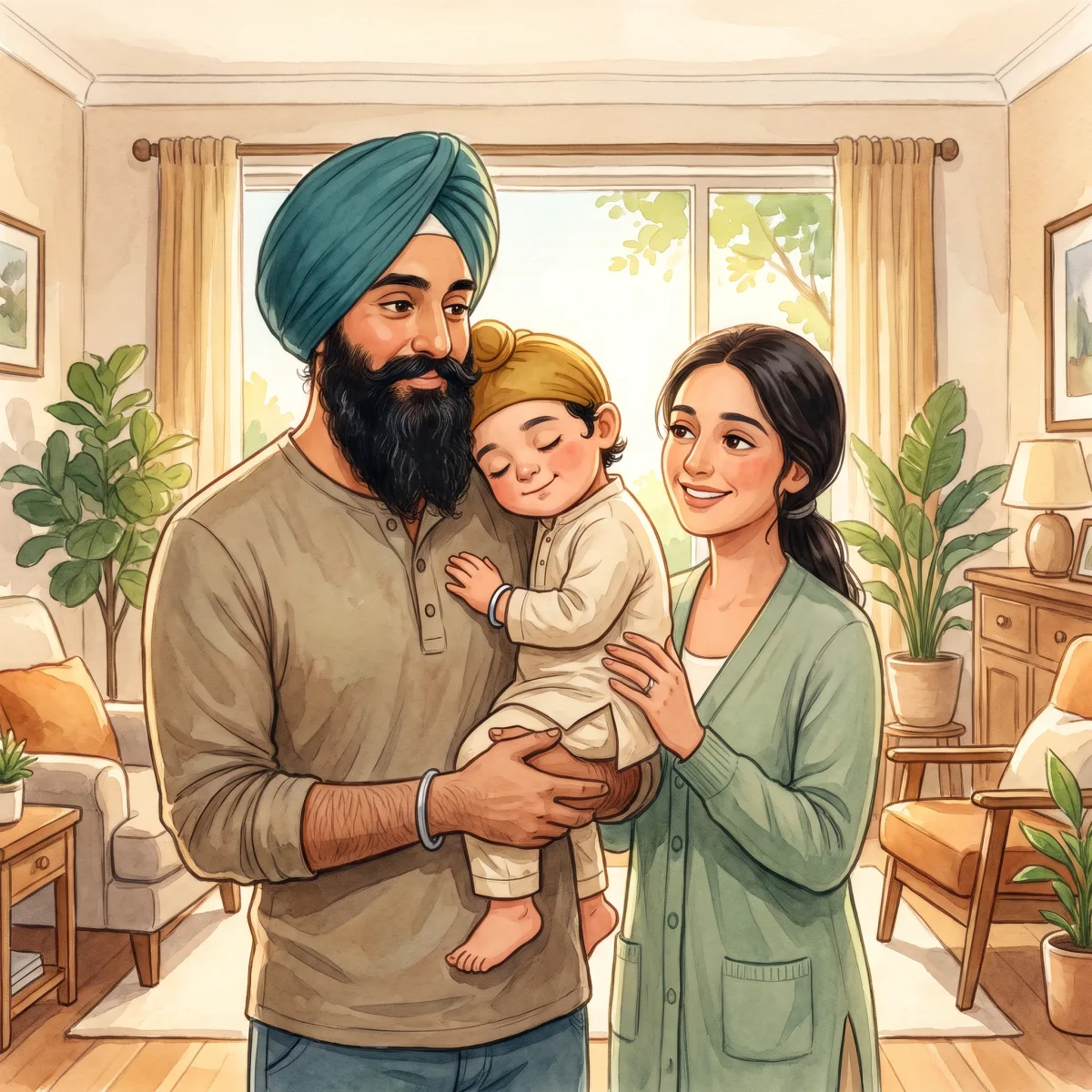 All Day Long — ਵੀਰ ਅਜੇ ਨਿੱਕਾ ਜਿਹਾ ਸੀ। ਸਾਰਾ ਦਿਨ ਉਹ ਕਿਸੇ ਨਾ ਕਿਸੇ ਦਾ ਆਸਰਾ ਲੈਂਦਾ ਸੀ। ਤੁਰਦਿਆਂ, ਉਹ ਮਾਤਾ ਜੀ ਦੀ ਉਂਗਲ ਫੜ ਲੈਂਦਾ। ਥੱਕ ਕੇ, ਉਹ ਪਿਤਾ ਜੀ ਦੇ ਮੋਢੇ ਉੱਤੇ ਸਿਰ ਰੱਖ ਲੈਂਦਾ। ਜਦੋਂ ਡਰ ਲੱਗਦਾ, ਉਹ ਆਖਦਾ, "ਮੈਨੂੰ ਗਲ ਨਾਲ ਲਾ ਲਓ!" ਤੇ ਕੋਈ ਨਾ ਕੋਈ ਹਮੇਸ਼ਾ ਉਹਨੂੰ ਗਲ ਨਾਲ ਲਾ ਲੈਂਦਾ।