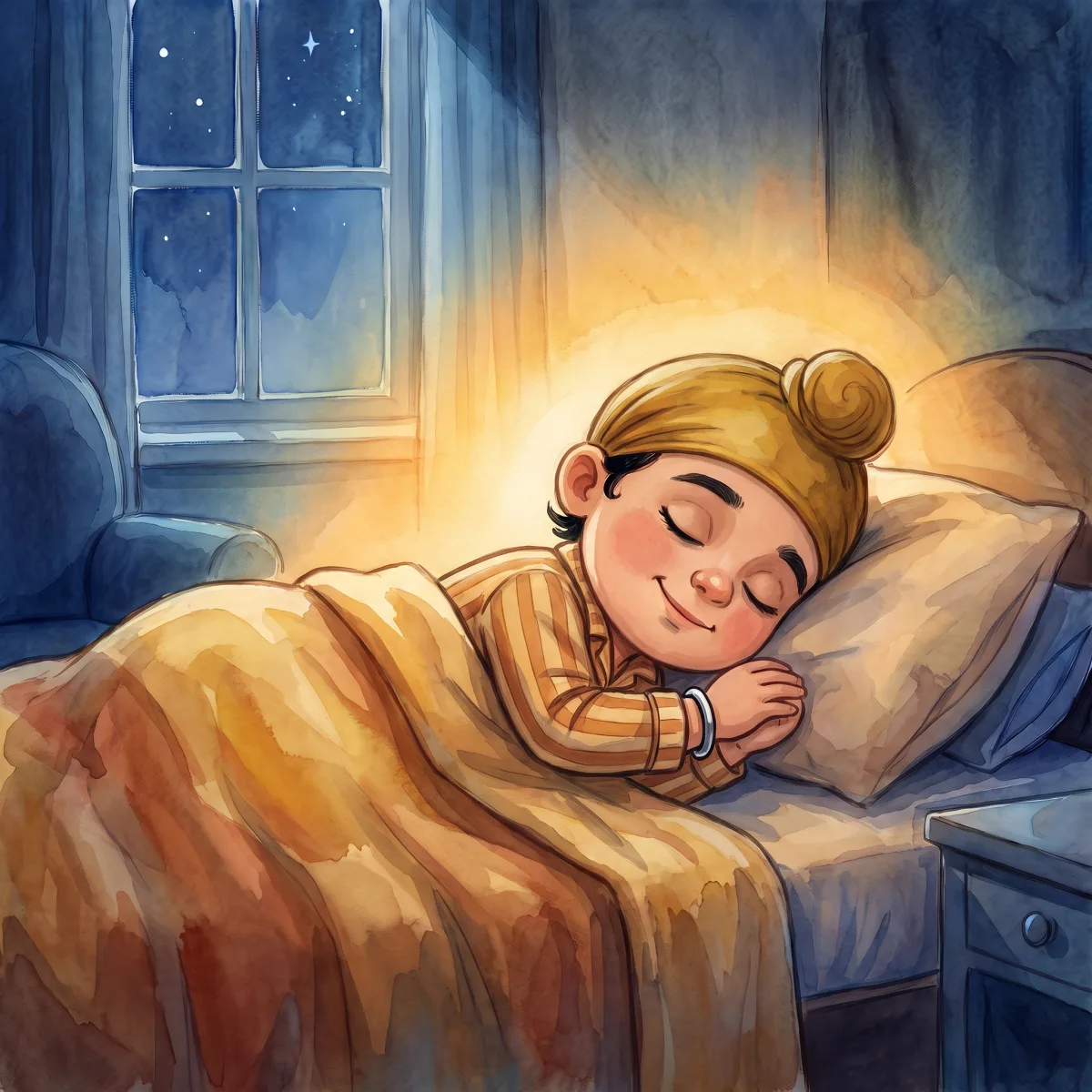 Held All Night — ਵੀਰ ਸੋਚਣ ਲੱਗਾ। ਵਾਹਿਗੁਰੂ — ਮਾਤਾ ਜੀ ਵਰਗਾ, ਪਿਤਾ ਜੀ ਵਰਗਾ, ਸਭ ਵਰਗਾ — ਇੱਕੋ ਵੇਲੇ। ਉਹਨੇ ਅੱਖਾਂ ਮੀਟ ਲਈਆਂ ਤੇ ਮਨ ਵਿੱਚ ਆਖਿਆ, "ਵਾਹਿਗੁਰੂ, ਮੈਨੂੰ ਆਪਣੇ ਗਲ ਨਾਲ ਲਾ ਲਓ।" ਤੇ ਉਹਨੂੰ ਲੱਗਾ ਜਿਵੇਂ ਕੋਈ ਵੱਡਾ ਸਾਰਾ, ਨਿੱਘਾ ਆਸਰਾ ਉਹਨੂੰ ਗਲ ਨਾਲ ਲਾਈ ਬੈਠਾ ਹੋਵੇ। ਹਨੇਰਾ ਹੁਣ ਡਰਾਉਂਦਾ ਨਹੀਂ ਸੀ। ਵੀਰ ਸੌਂ ਗਿਆ — ਨਿੱਘੇ ਕਲਾਵੇ ਵਿੱਚ, ਸਾਰੀ ਰਾਤ।