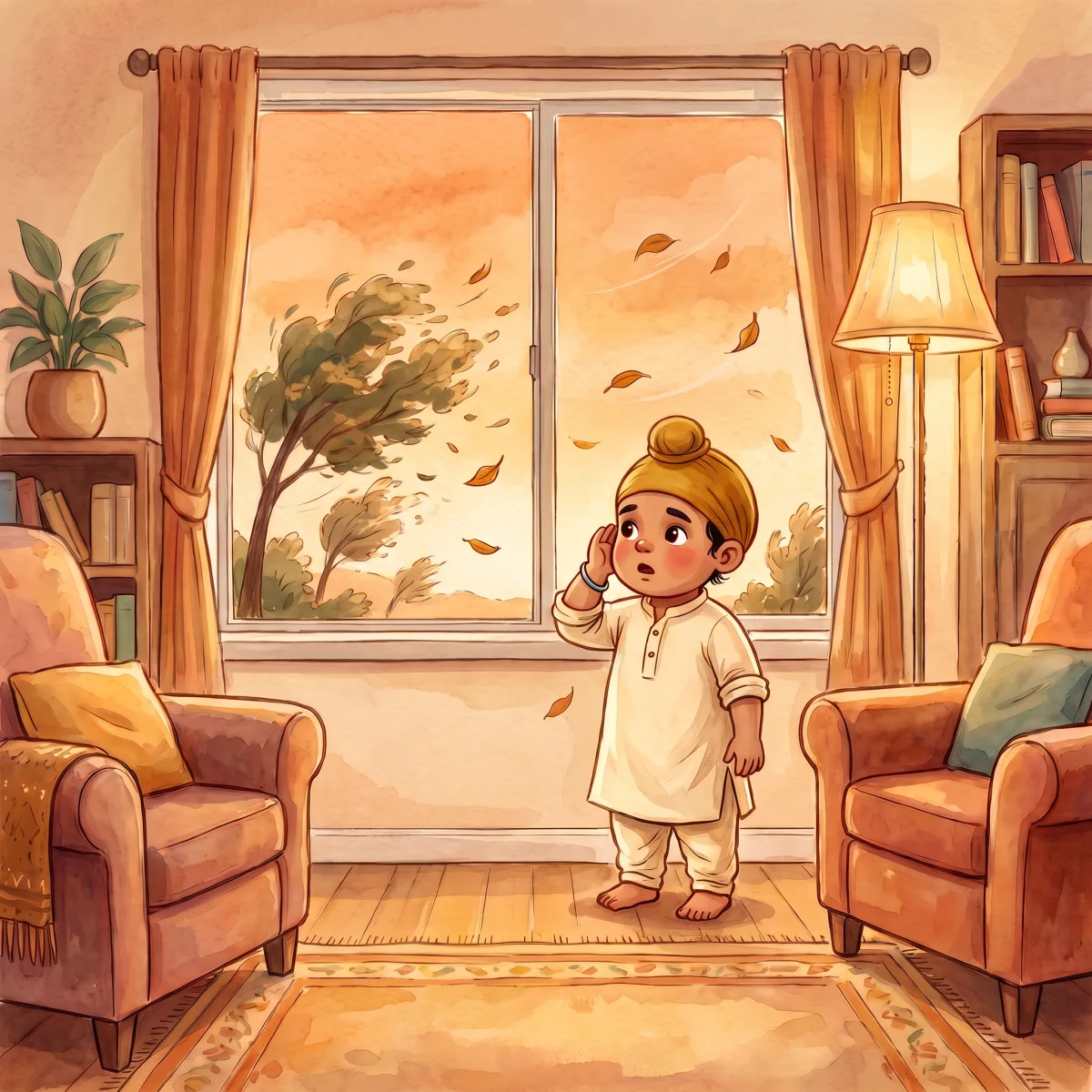 The Wild Wind Comes — ਸਿਡਨੀ ਵਿੱਚ ਬੜੀ ਗਰਮੀ ਸੀ। ਸ਼ਾਮ ਵੇਲੇ ਇੱਕ ਤੇਜ਼ ਹਨੇਰੀ ਝੁੱਲਣ ਲੱਗੀ। ਹਨੇਰੀ ਨਾਲ ਖਿੜਕੀਆਂ ਖੜਕ ਰਹੀਆਂ ਸਨ। ਬਾਹਰ ਰੁੱਖ ਝੂਲ ਰਹੇ ਸਨ। ਵੀਰ ਨੇ ਆਪਣੇ ਕੰਨਾਂ 'ਤੇ ਹੱਥ ਰੱਖ ਲਏ।
